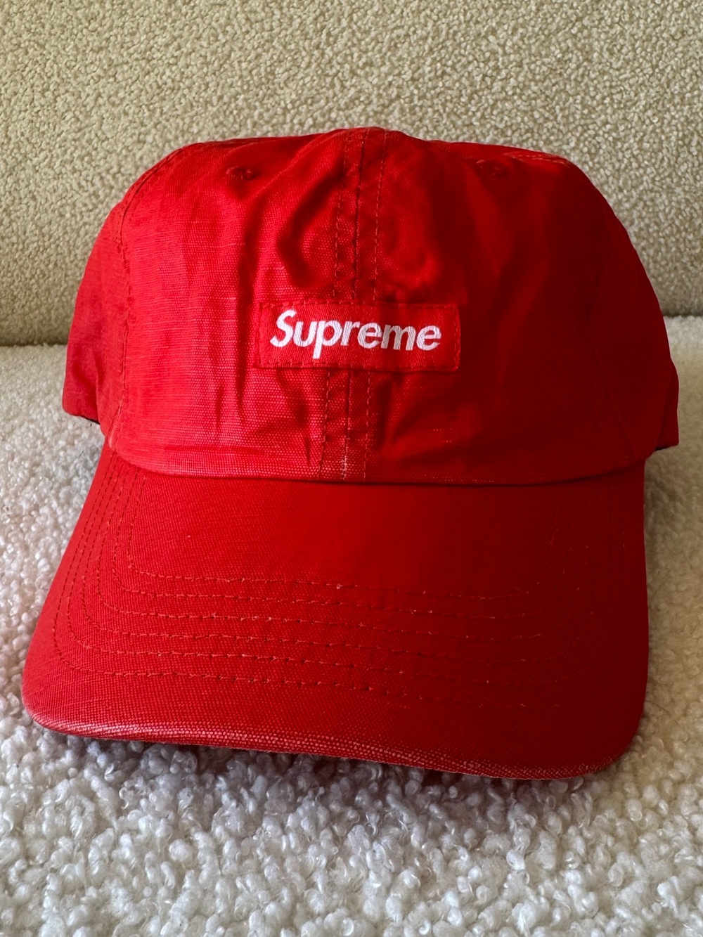 Supreme Red Box Logo Adjustable Camp Cap Made in USA
